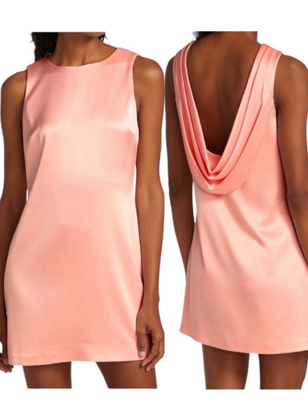 Alice + Olivia Lita Satin Cowl-Back Dress in Peach